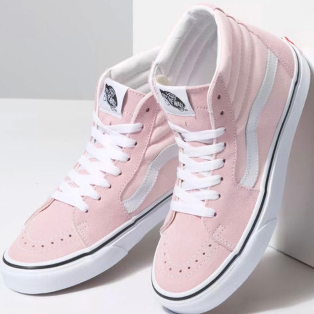 NWT Vans SK8-HI 9.5 Pink White Canvas Suede Lace-Up Hi Top Sneakers